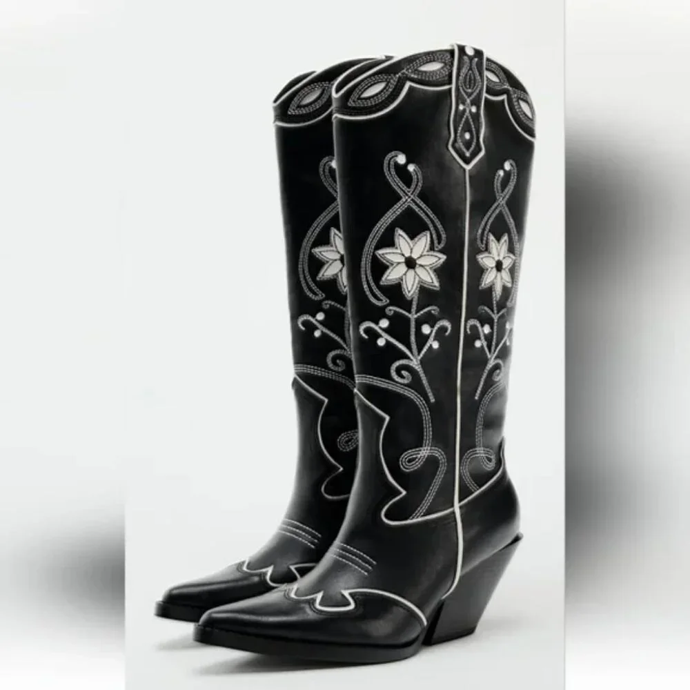 ZARA HEELED FLORAL COWBOY BOOTS - Picture 2 of 7